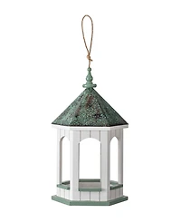 Glitzhome 15.75" H Patina Metal Roof Solid Wood Gazebo Tray Bird Feeder