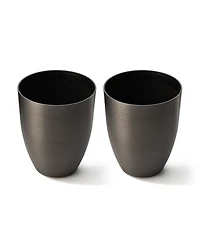 Glitzhome 16.75" H Set of 2 Black Resin and Stone Faux Brushed Steel Texture Tall Planter