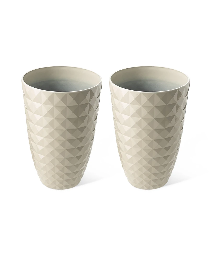 Glitzhome 19.75" H Oversized Set of 2 Pe and Stone Faux Ceramic Diamond Textured White Tall Planter