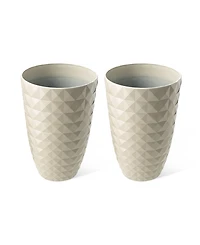 Glitzhome 19.75" H Oversized Set of 2 Pe and Stone Faux Ceramic Diamond Textured White Tall Planter