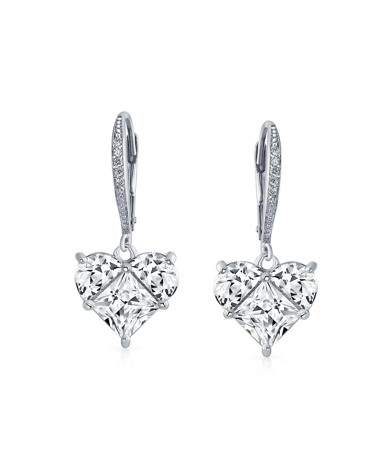 Bling Jewelry 4CT Cz Red Heart Shaped Cubic Zirconia Dangle Lever back Earrings Invisible Cut Sterling Silver