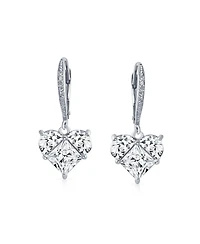Bling Jewelry 4CT Cz Red Heart Shaped Cubic Zirconia Dangle Lever back Earrings Invisible Cut Sterling Silver