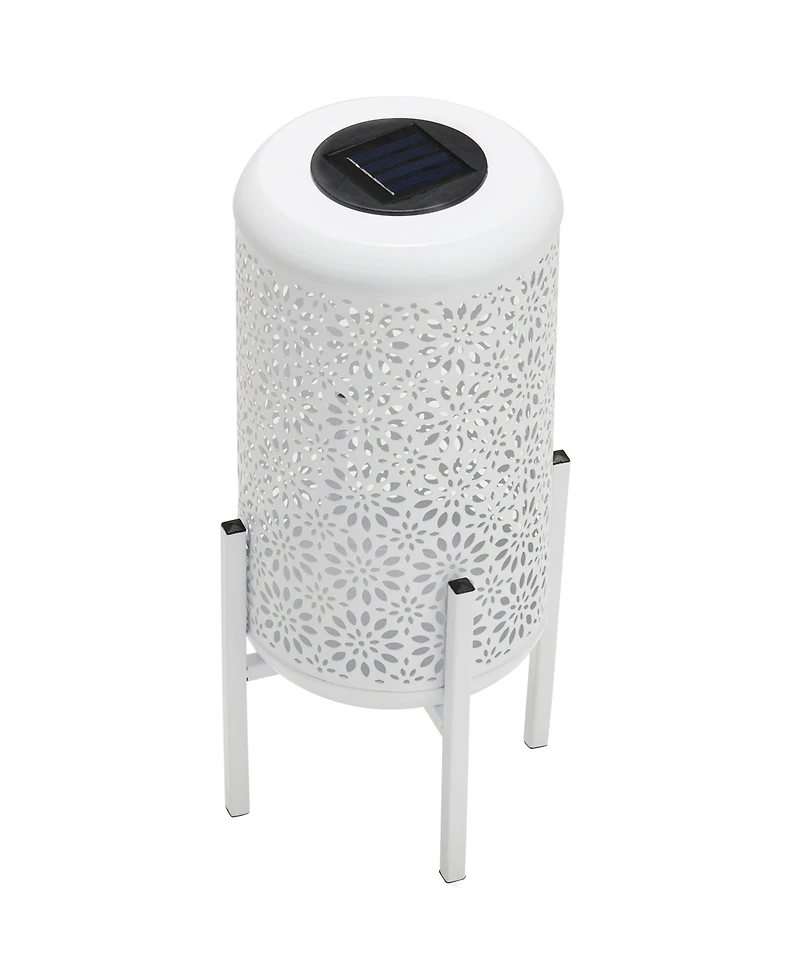 Glitzhome 14.25" H Set of 2 Metal Cutout Flower Pattern Solar Powered Led Outdoor Lantern with Stand