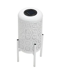 Glitzhome 14.25" H Set of 2 Metal Cutout Flower Pattern Solar Powered Led Outdoor Lantern with Stand