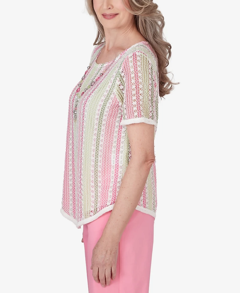 Alfred Dunner Women's Miami Beach Vertical Striped Top with Necklace