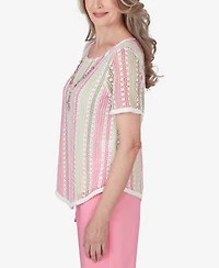 Alfred Dunner Women's Miami Beach Vertical Striped Top with Necklace