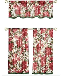 Kate Aurora Holiday Living Classic Poinsettia Complete 3 Pc. Christmas Kitchen Curtain Tier & Valance Set