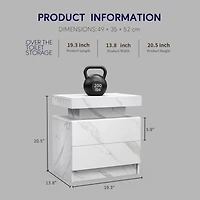 Simplie Fun Nightstand Led Bedside Table Cabinet Lights Modern End Side With 2 Drawers For Bedroom (White Stone)