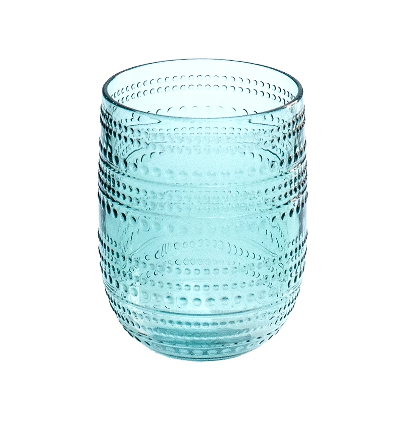 Abode Homewares Beaded Stemless Cobalt Glasses, Set of 6