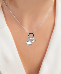 Black Spinel Double Heart & Ring Pendant Necklace (1/5 ct. t.w.) in Sterling Silver, 16" + 2" extender