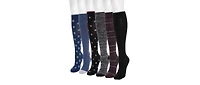 Muk Luks Women's 6 Pack Nylon Compression Knee-High Socks