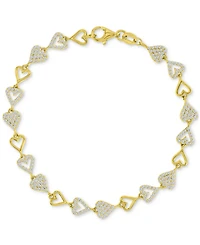 Cubic Zirconia Pave & Polished Heart Link Bracelet