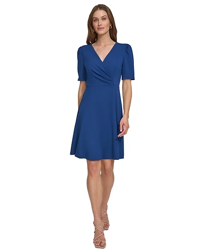 Dkny Women's Draped-Front Puff-Shoulder A-Line Dress