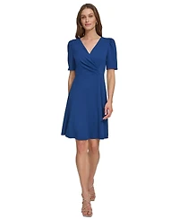 Dkny Women's Draped-Front Puff-Shoulder A-Line Dress