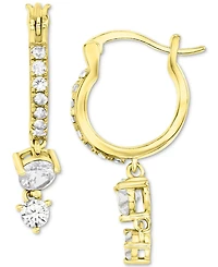 Cubic Zirconia Double Stone Dangle Hoop Drop Earrings in 14k Gold-Plated Sterling Silver