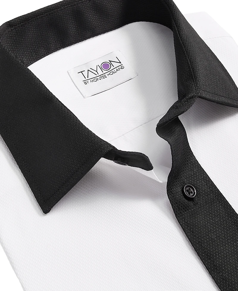 Tayion Collection Men's Slim-Fit Black Trim Solid Dress Shirt
