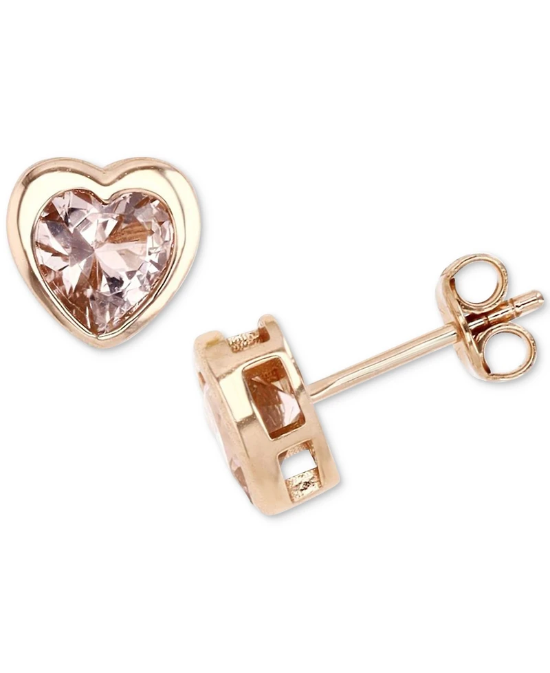 Simulated Morganite Nano Heart Stud Earrings in 14k Rose Gold-Plated Sterling Silver