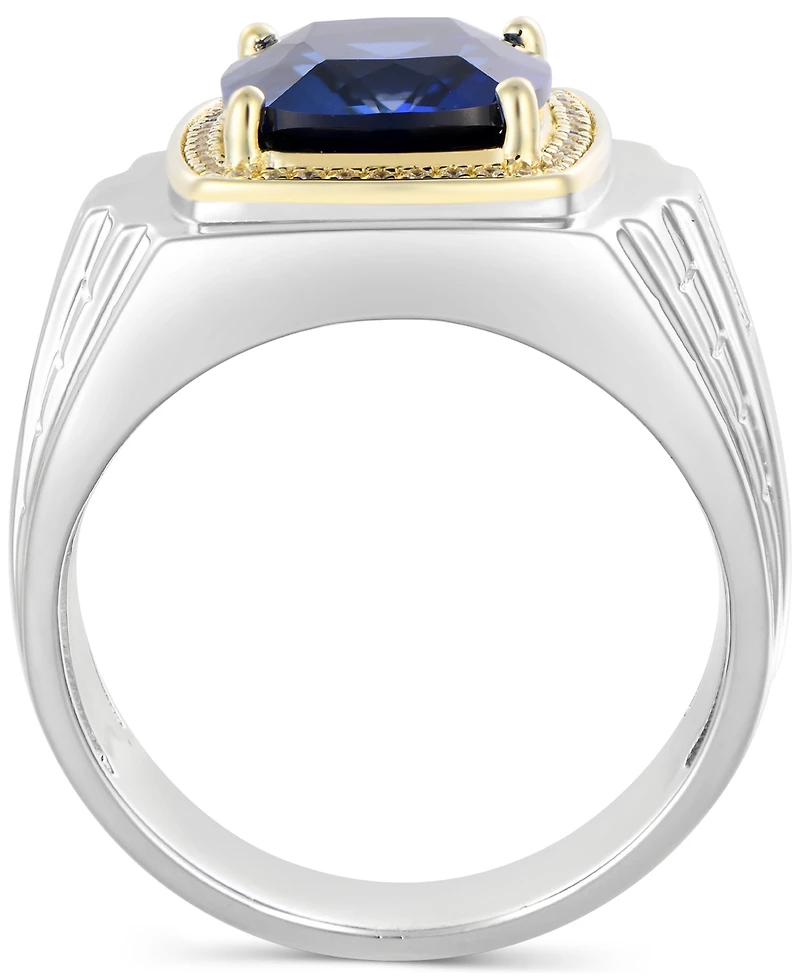 Men's Lab-Created Sapphire (7-1/2 ct. t.w.) & Diamond (1/6 ct. t.w.) in Sterling Silver & 10k Gold (Also in Lab-Created Ruby)