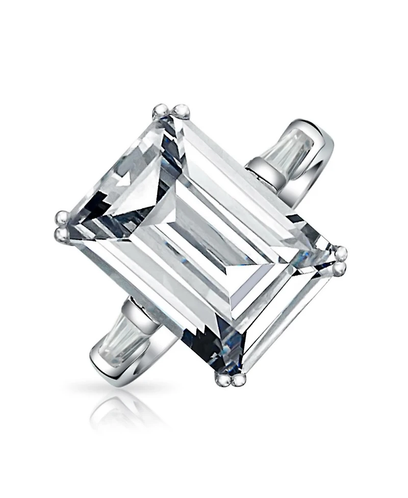 Bling Jewelry Art Deco Style Bridal Wedding Big 10CT Cz Solitaire Emerald Cut Statement Engagement Ring Sterling Silver Cubic Zirconia Baguette Side S