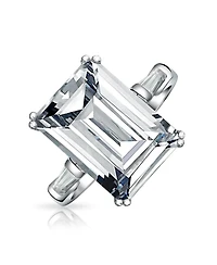 Bling Jewelry Art Deco Style Bridal Wedding Big 10CT Cz Solitaire Emerald Cut Statement Engagement Ring Sterling Silver Cubic Zirconia Baguette Side S