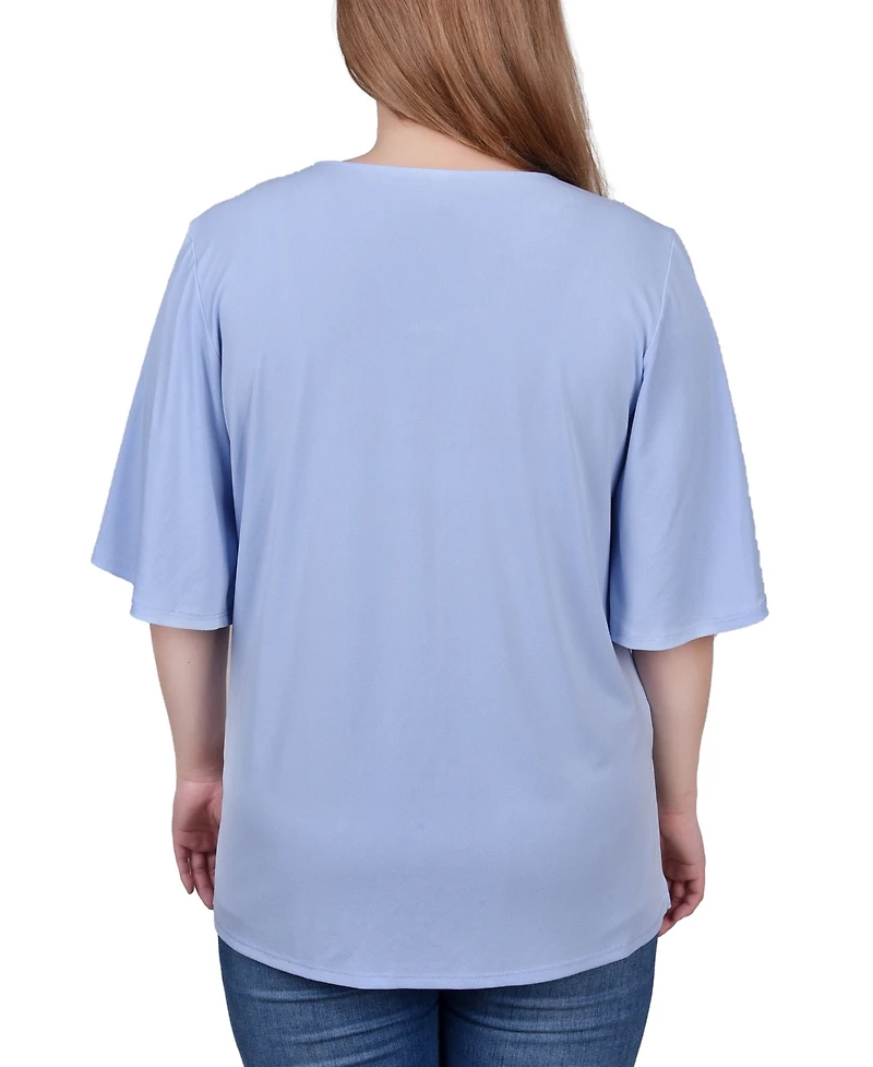 Ny Collection Petite Elbow Sleeve Tie-Front Top