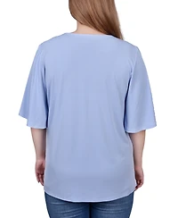 Ny Collection Petite Elbow Sleeve Tie-Front Top