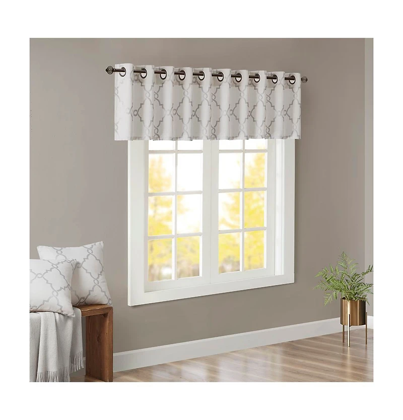 Madison Park Saratoga Fretwork Print Grommet Top Window Valance for Bedroom, 18 inch valances windows Living Room, Width 50 length inches,
