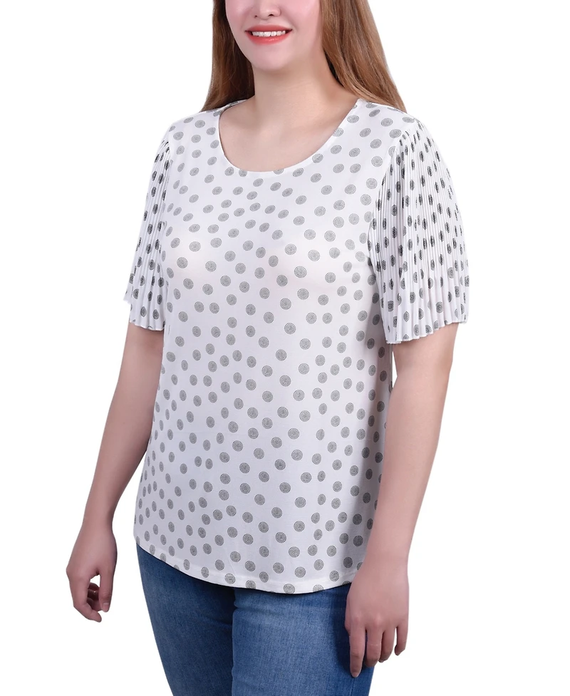 Ny Collection Petite Pleated-Sleeve Top