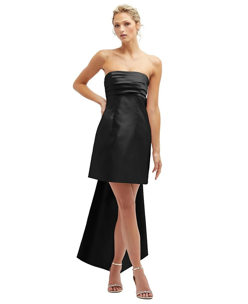 Alfred Sung Women's Strapless Satin Column Mini Dress with Oversized Bow