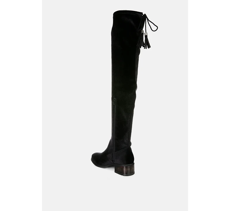 Rumple Velvet Over The Knee Clear Heel Boots