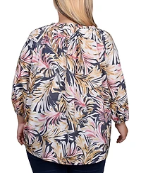 Ny Collection Plus 3/4 Sleeve Drawstring Neck Blouse