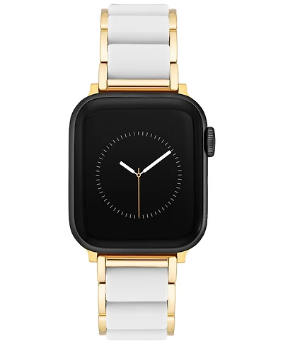 Anne Klein Women's Gold-Tone Alloy Metal and White Silicone Bracelet designed for Apple Watch 42mm (Series 1-3 only) & 44/45/46/49mm (Ultra & Ultra 2)
