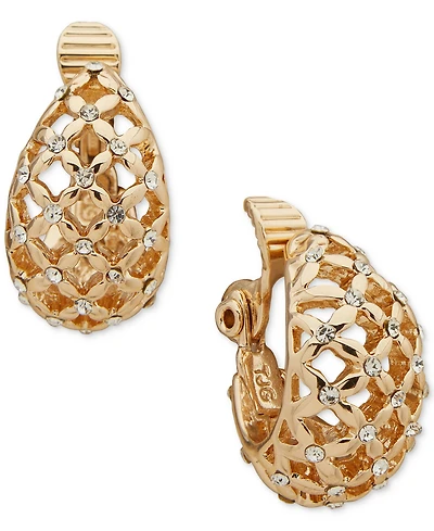 Anne Klein Gold-Tone Pave Mesh Clip-On Button Earrings