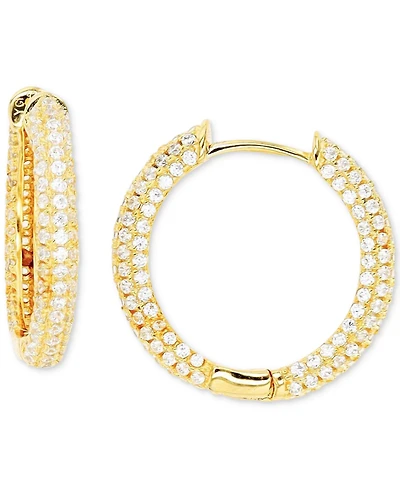 Cubic Zirconia Pave Small Earrings in 14k Gold-Plated Sterling Silver, 0.79"