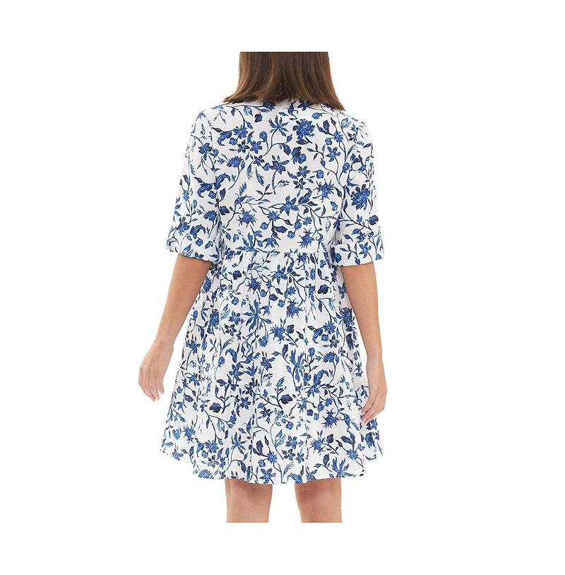 Ripe Maternity Bella Button Through Linen Dress White/Lapis