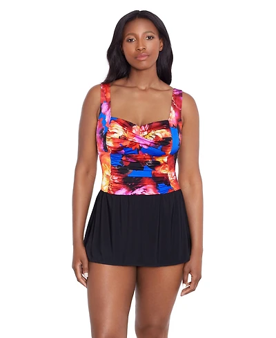 Longitude by Mimi Flamingo Women's Twist Shirred Swim Dress