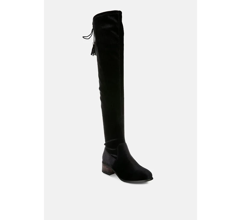 Rumple Velvet Over The Knee Clear Heel Boots