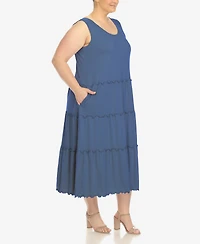 White Mark Plus Scoop Neck Tiered Midi Dress