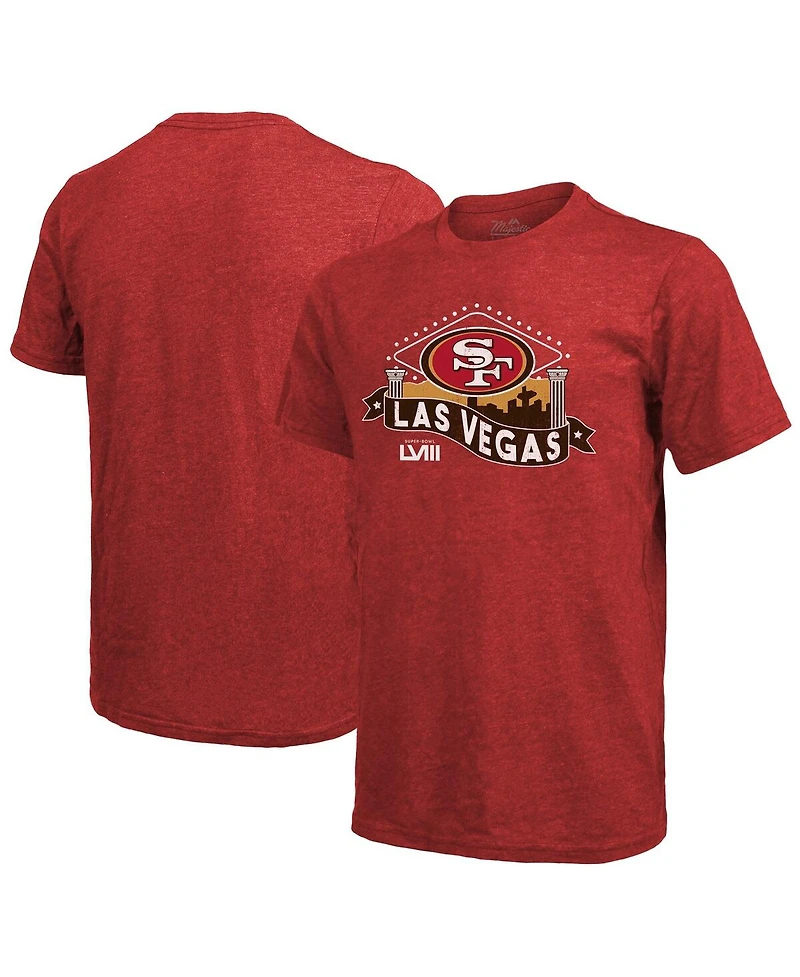 Men's Majestic Threads Scarlet San Francisco 49ers Super Bowl Lviii Tri-Blend T-shirt