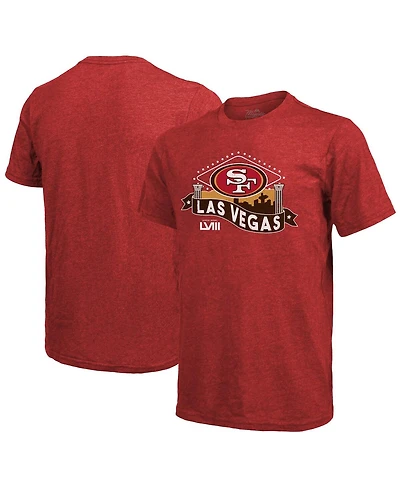 Men's Majestic Threads Scarlet San Francisco 49ers Super Bowl Lviii Tri-Blend T-shirt