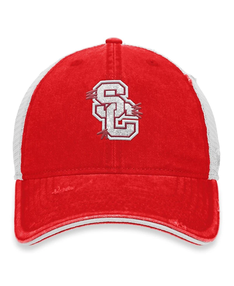 Women's Top of the World Cardinal, White Distressed Usc Trojans Radiant Trucker Snapback Hat