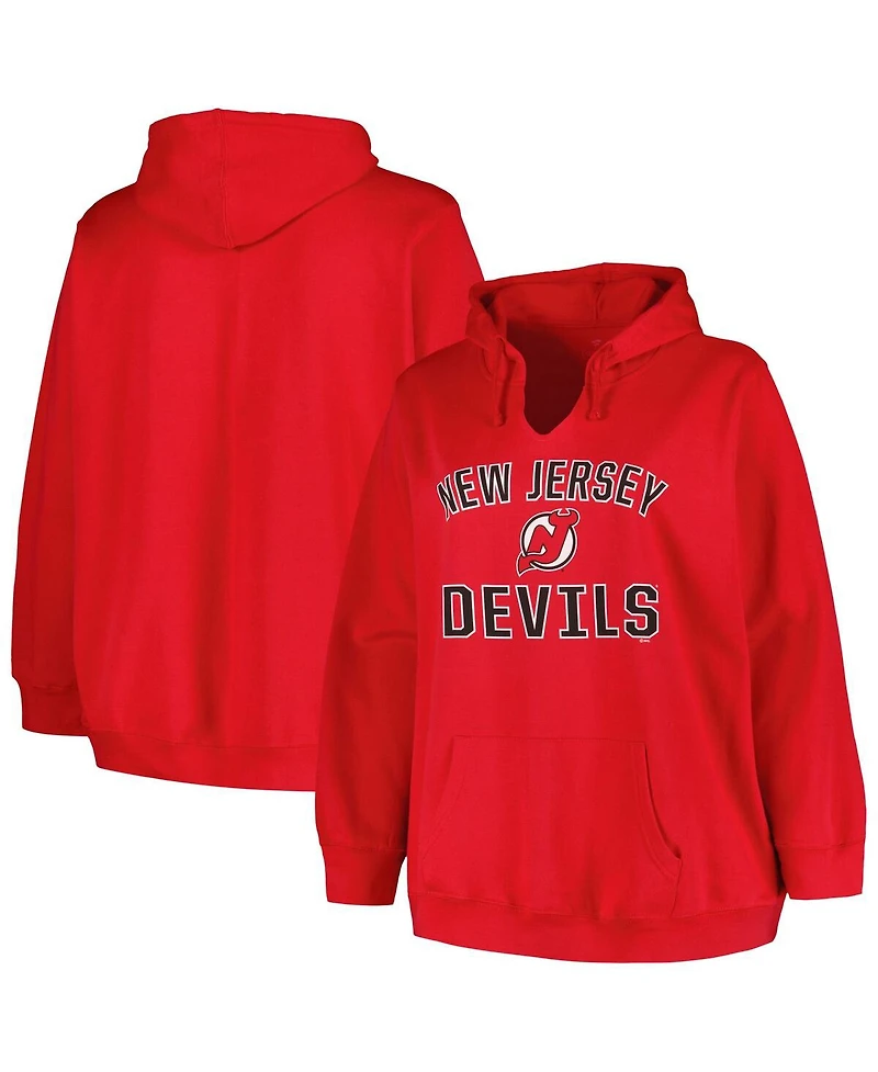 Women's Profile Red New Jersey Devils Plus Arch Over Logo Pullover Hoodie