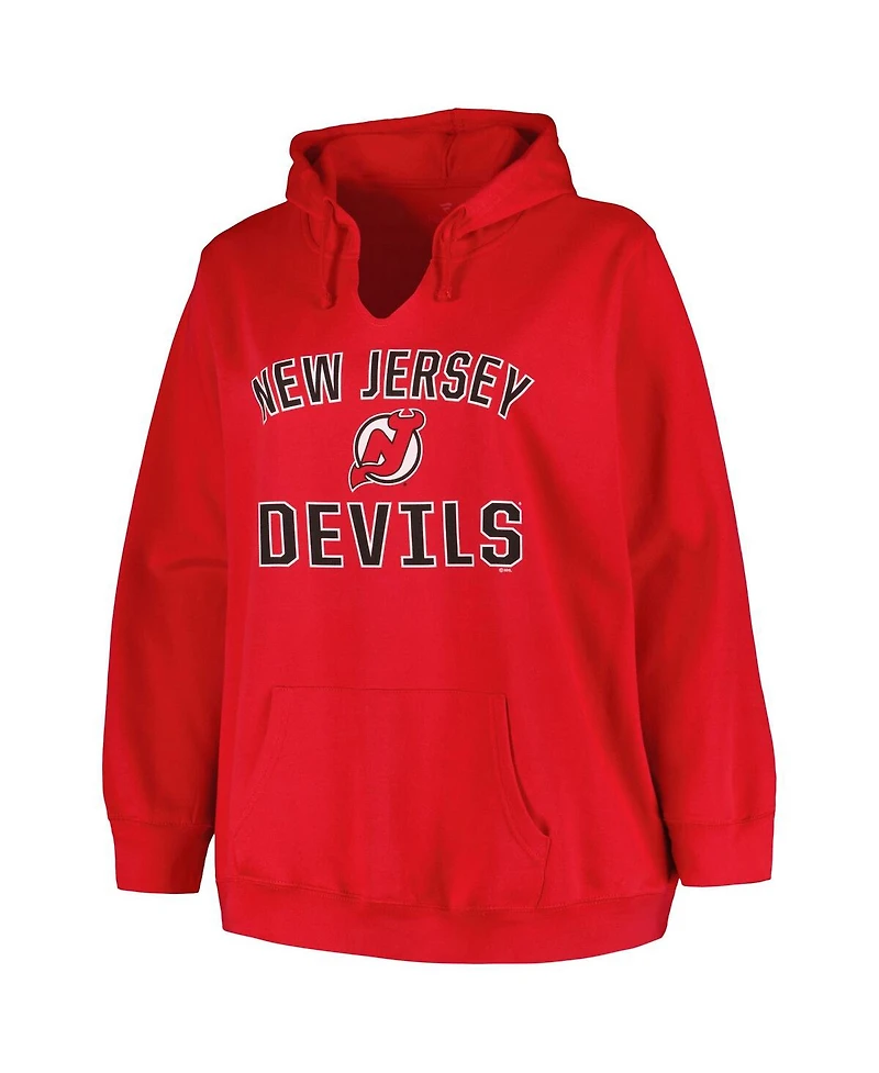 Women's Profile Red New Jersey Devils Plus Arch Over Logo Pullover Hoodie
