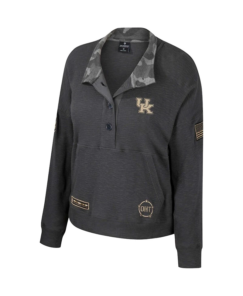 Women's Colosseum Heather Charcoal Kentucky Wildcats Oht Military-Inspired Appreciation Payback Henley Thermal Sweatshirt