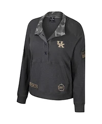 Women's Colosseum Heather Charcoal Kentucky Wildcats Oht Military-Inspired Appreciation Payback Henley Thermal Sweatshirt