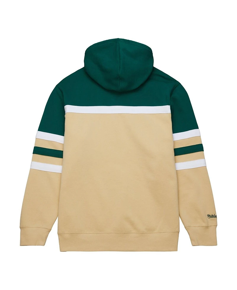 Men's Mitchell & Ness Cream, Green Minnesota Wild Head Coach Pullover Hoodie