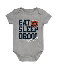 Baby Boys and Girls Orange, Navy, Heather Gray Chicago Bears Three-Pack Eat, Sleep and Drool Retro Bodysuit Set