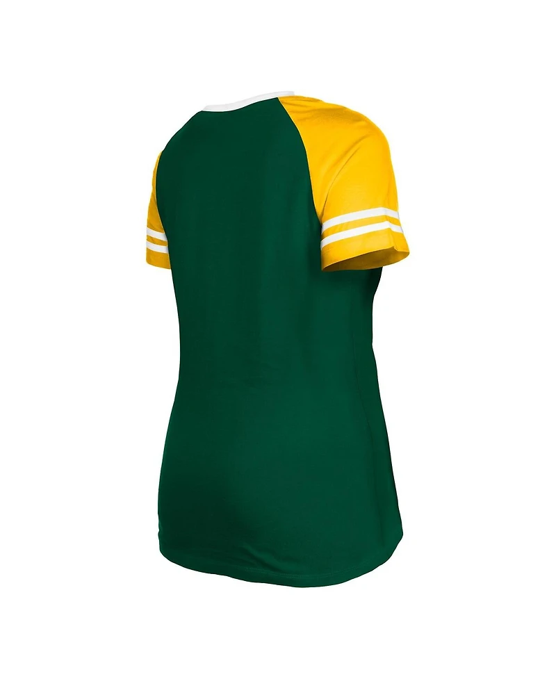 Women's New Era Green Green Bay Packers Raglan Lace-Up T-shirt