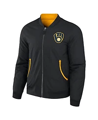 Men's Darius Rucker Collection by Fanatics Black, Gold Milwaukee Brewers Reversible Full-Zip Bomber Jacket