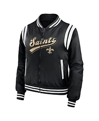 Women's Wear by Erin Andrews Black New Orleans Saints Bomber Full-Zip Jacket